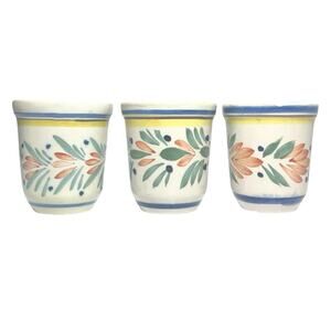 Henriot Quimper Set of 3 Vintage Ceramic Small Tumbler Cups 2 3/4” 4oz France
